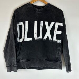 Decjuba DLUXE Women’s Designer Crewneck Sweatshirt w Pockets Faded Grunge Black